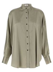 Brunello Cucinelli Satin Mandarin-Collar Shirt