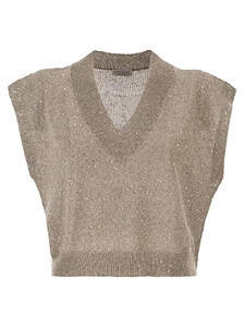 Brunello Cucinelli Sequins Embellished V-Neck Knitted Top
