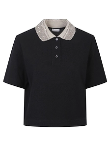 Brunello Cucinelli Sequinned Collar Jersey Polo Shirt