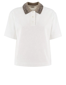 Brunello Cucinelli Sequinned Collar Jersey Polo Shirt