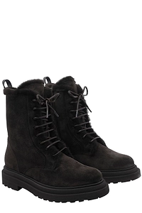 Brunello Cucinelli Shearling Trim Lace-Up Boots