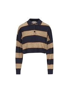 Sparkling Striped Cropped Knit Polo Shirt