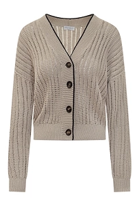 Brunello Cucinelli V-Neck Contrast-Trim Cardigan