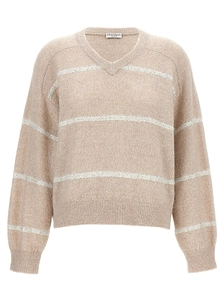 Brunello Cucinelli V-Neck Striped Knitted Jumper