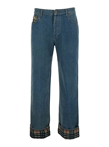 Burberry Check Turn-Up Hem Straight-Leg Jeans