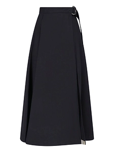 Burberry Front-Slit Twill Midi Skirt