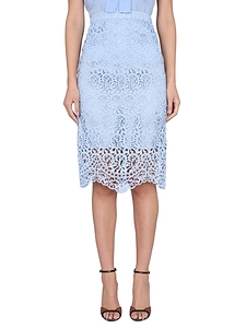 Burberry High Waist Lace Embroidered Midi Skirt
