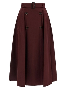 Trench-Style Belted Midi Skirt