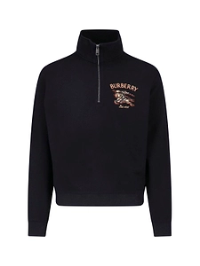 Burberry Zip-Neck Logo Knitted Sweater