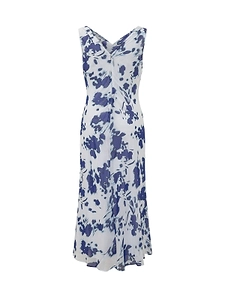 Calvin Klein Printed Chiffon Cowl Dress