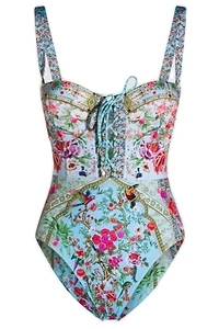 Floral Printed Lace-Up One-Piece Swimsuit