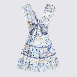 Frilled-Neck Tiered Short Dress