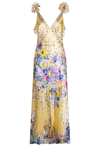 Floral Printed V-Neck Bias Slip Dress