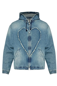 Heart Detail Hooded Denim Jacket