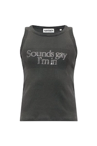 Carne Bollente Rhinestone Slogan Ribbed Tank Top
