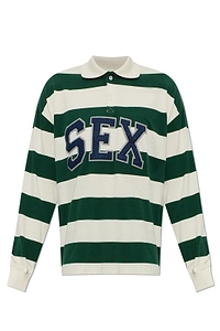 Striped Logo Long Sleeve Polo Shirt