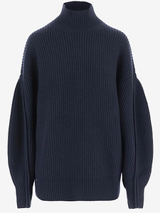 Ribbed High Neck Knitted Sweater