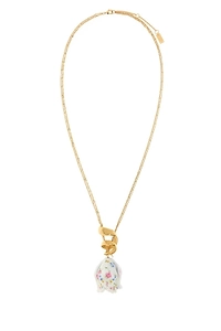 Floral-Print Ceramic Pendant Necklace
