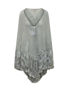 Fringed Open-Knit Shawl