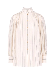 Chloé High-Neck Striped Gathered Blouse
