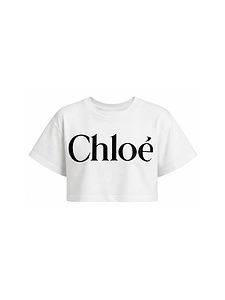 Chloé Kids Logo Printed Crewneck Cropped T-Shirt