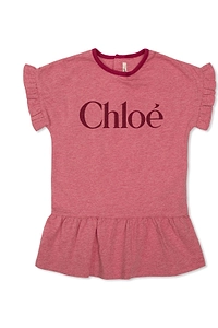Chloé Kids Logo Printed Ruffled Dress