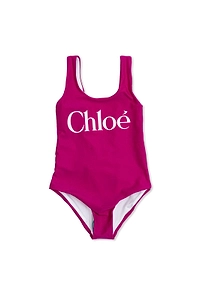 Chloé Kids Logo Printed Scoop Neck Swimsuit