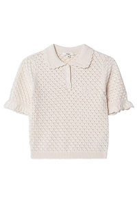 Chloé Kids Pointelle-Knit Short Sleeved Ruffled Sweater