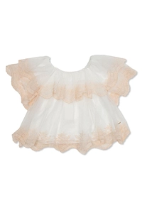 Chloé Kids Ruffled Logo Plaque Lace Top