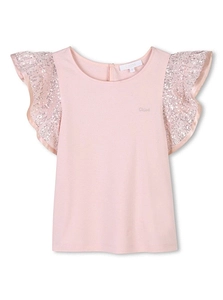 Chloé Kids Sequin Logo Ruffle Top