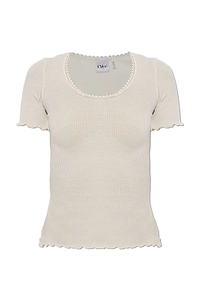 Chloé Scalloped Trim Ribbed Top