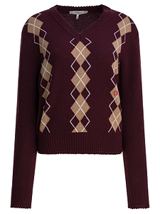 Chloé V-Neck Argyle Knit Jumper