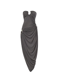 Draped Strapless Midi Dress