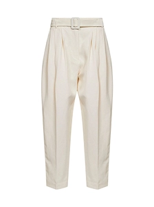 Pleated Belted Straight-Leg Pants