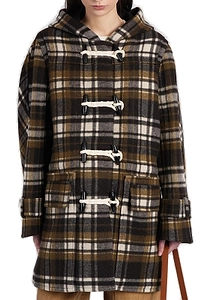 Co Plaid Toggle Fastened Hooded Coat