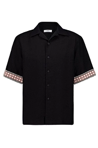 Commas Braided Crochet Trim Bowling Shirt