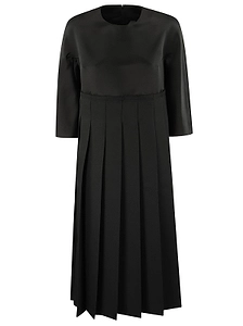 Pleated Twill Midi Dress