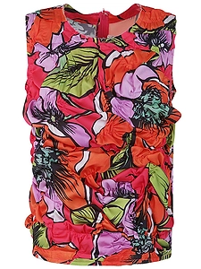 Graphic Printed Ruched Sleeveless Top