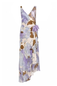 Asymmetric Feather-Trim Dress