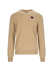 Comme Des GarÇOns Play Heart Patch V-Neck Jumper