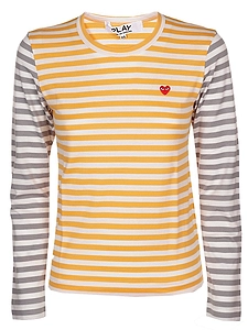 Comme Des GarÇOns Play Logo-Patch Striped Crewneck T-Shirt