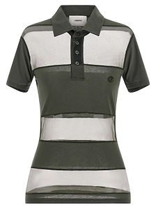 Coperni Short-Sleeved Striped Sheer Polo Top