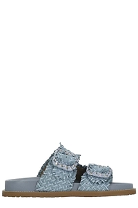 Coral Blue Frayed Buckle Flat Sandals
