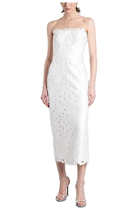 Costarellos Astelle Perforated Detailed Strapless Midi Dress