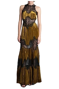 Nassia Plissé Velvet Lace Gown