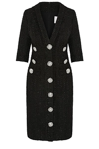 Costarellos Embellished Buttoned Tweed Midi Dress