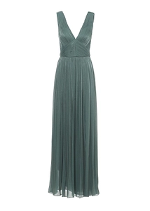 Costarellos Plissé V-Neck Gown