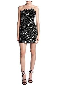 Costarellos Nellia Floral Cut Velvet Strapless Dress