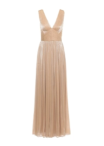 Costarellos Pleated Lurex Maxi Dress