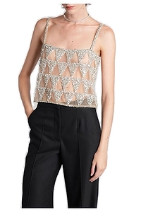 Costarellos Villie Embellished Tulle Cropped Top